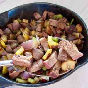how to make steak tips, veggie and potato hash