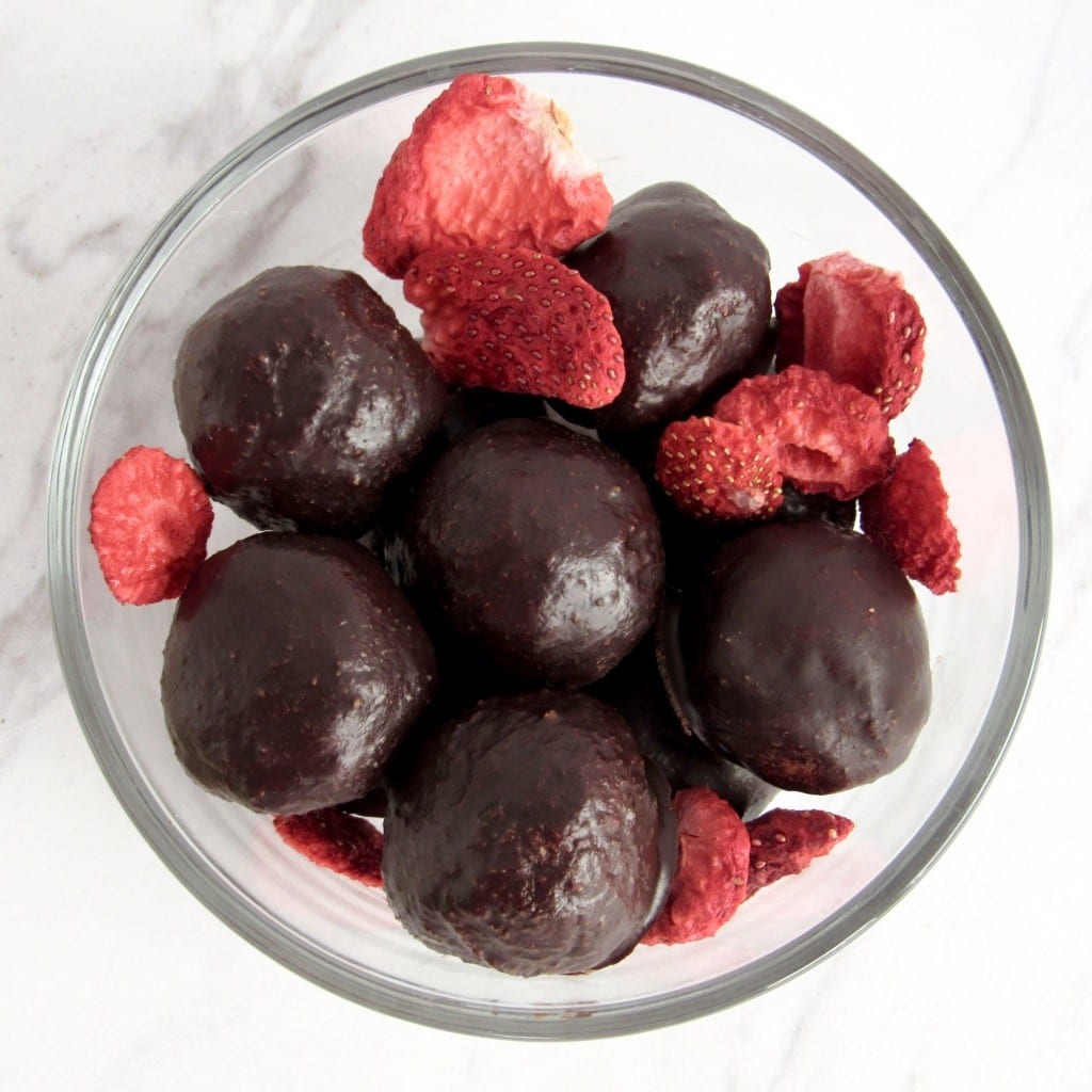 Chocolate Covered Strawberry Protein Balls