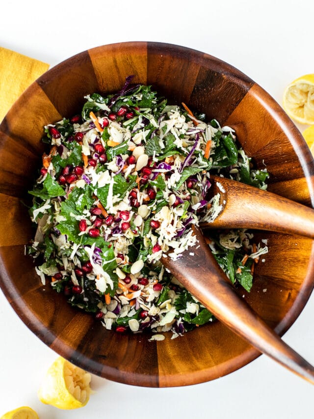Pomegranate Kale Salad with Lemon Maple Dressing Fit Mama Real Food