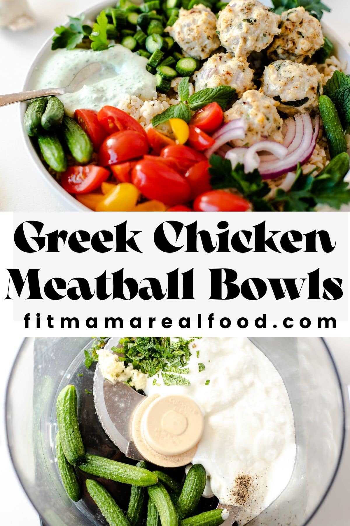 greek chicken meatballs bowls with tzatziki sauce