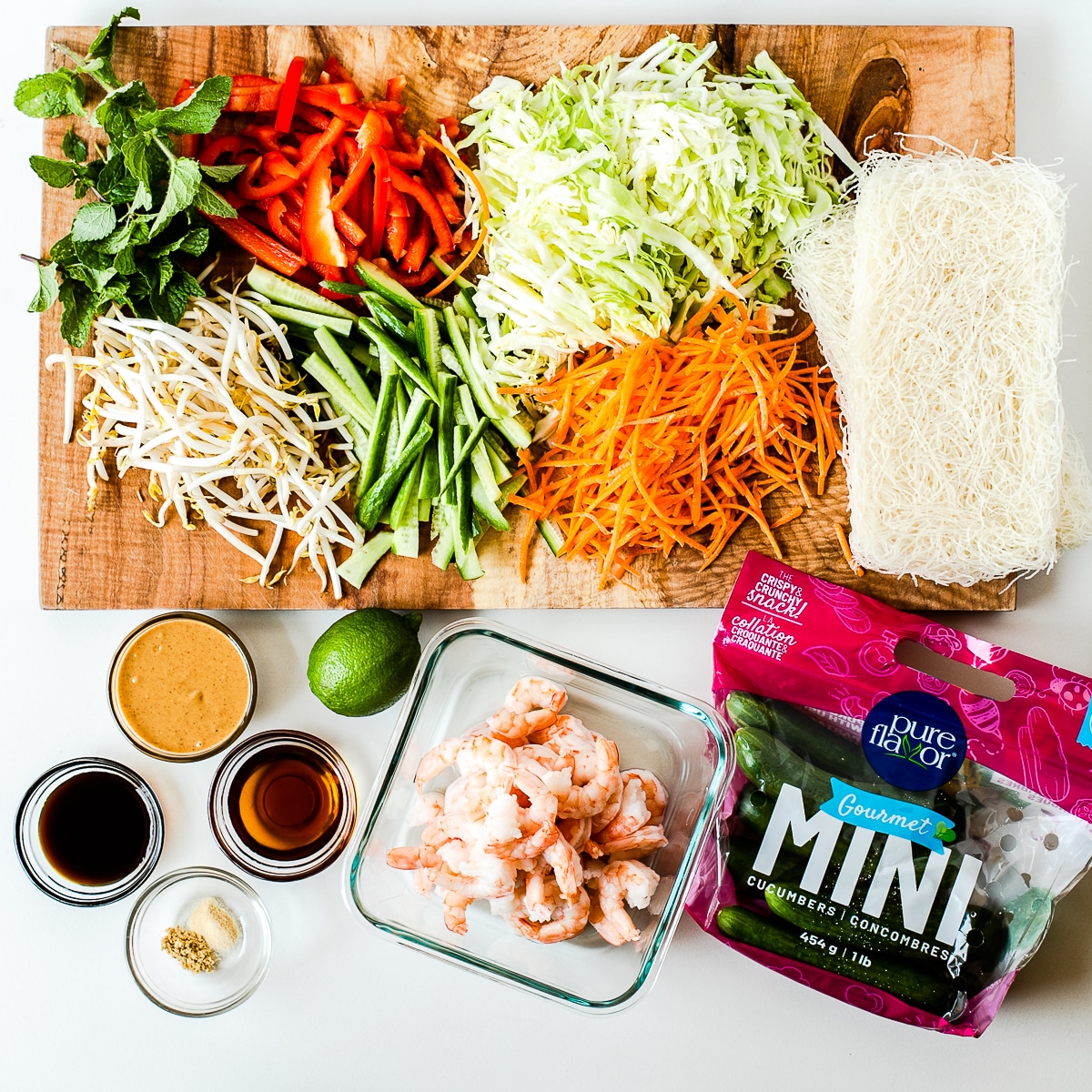 fresh ingredients in Vietnamese spring rolls