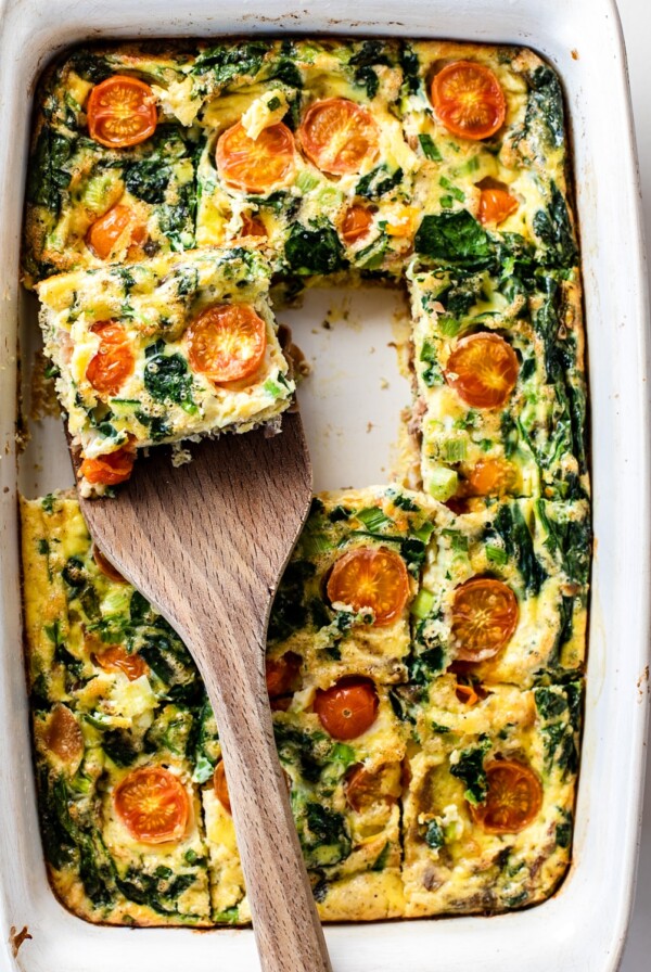 Smoked Salmon Breakfast Casserole with Tomatoes and Spinach