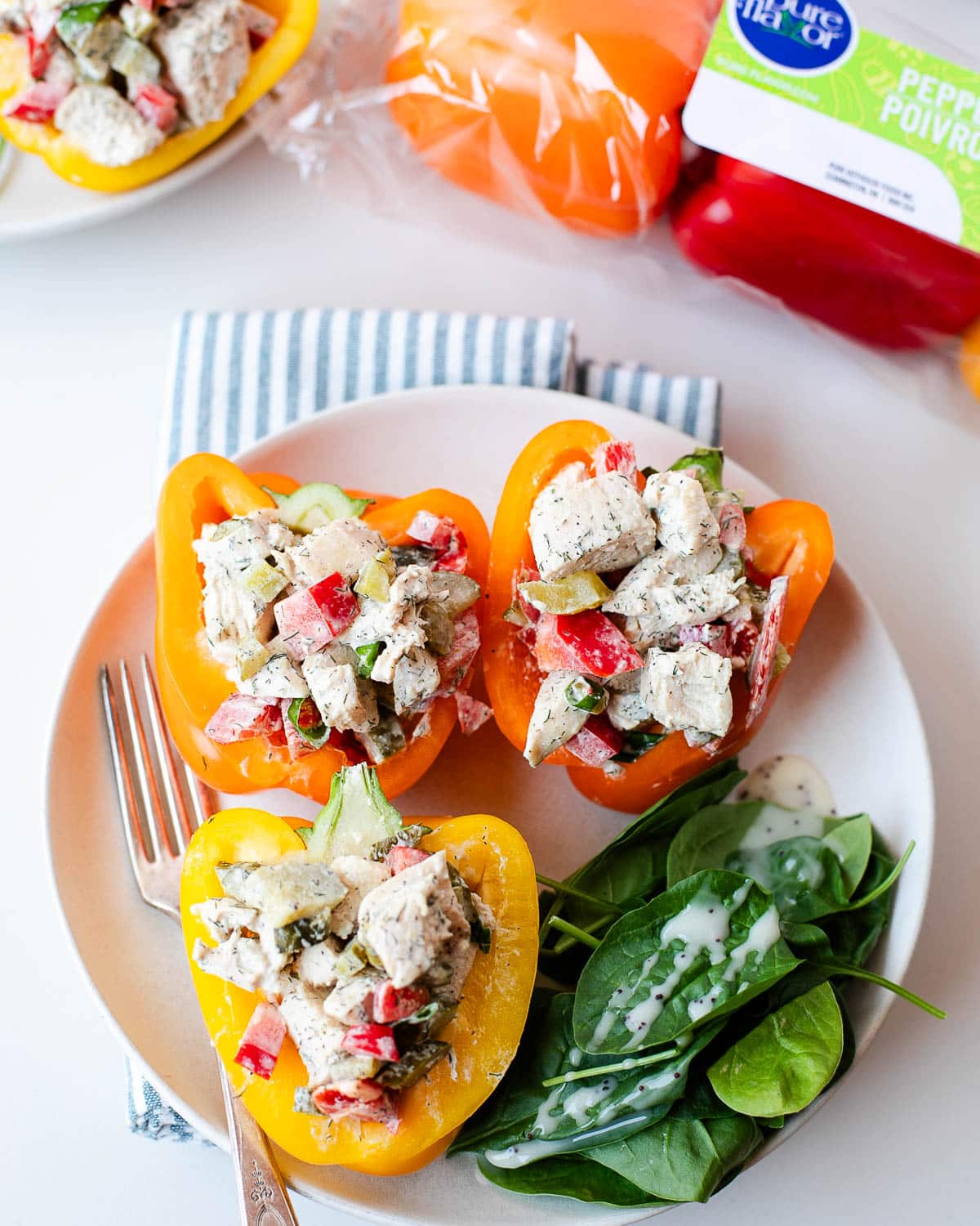 dill pickle chicken salad stuffed bell peppers