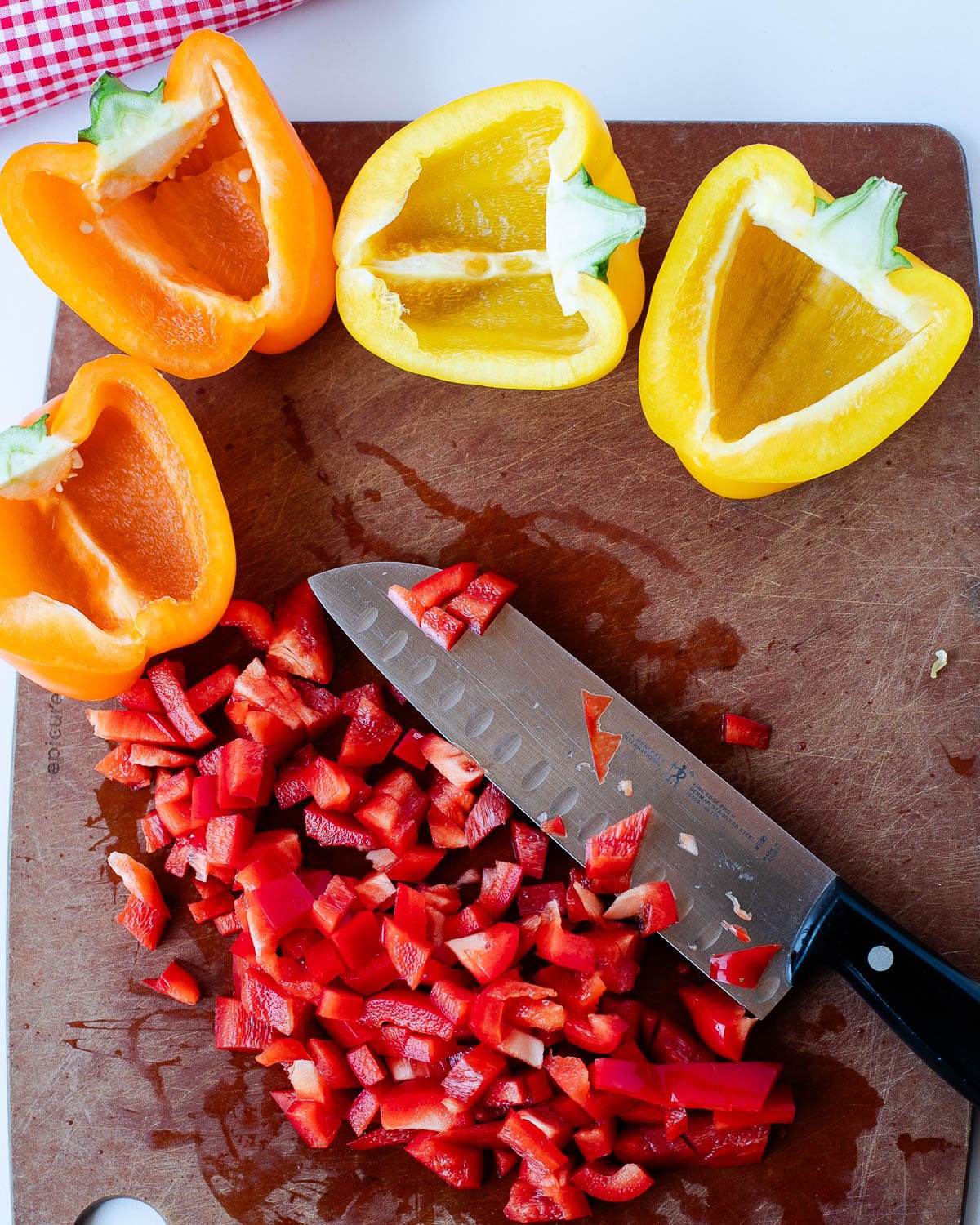 diced and sliced sweet bell peppers