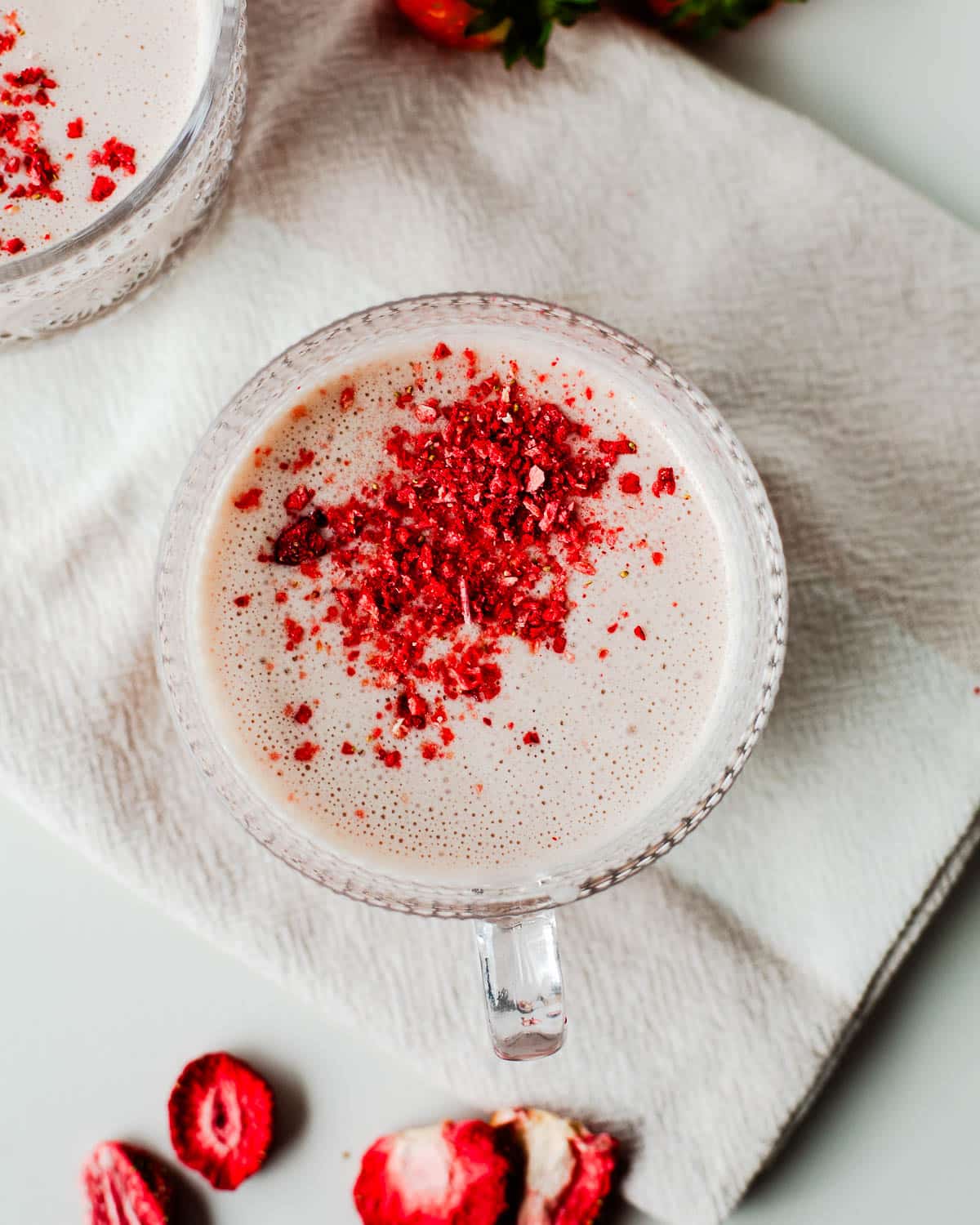 overhead shot of strawberry hot cocoa