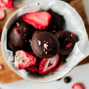 Chocolate Strawberry Protein Balls with Cashew Butter