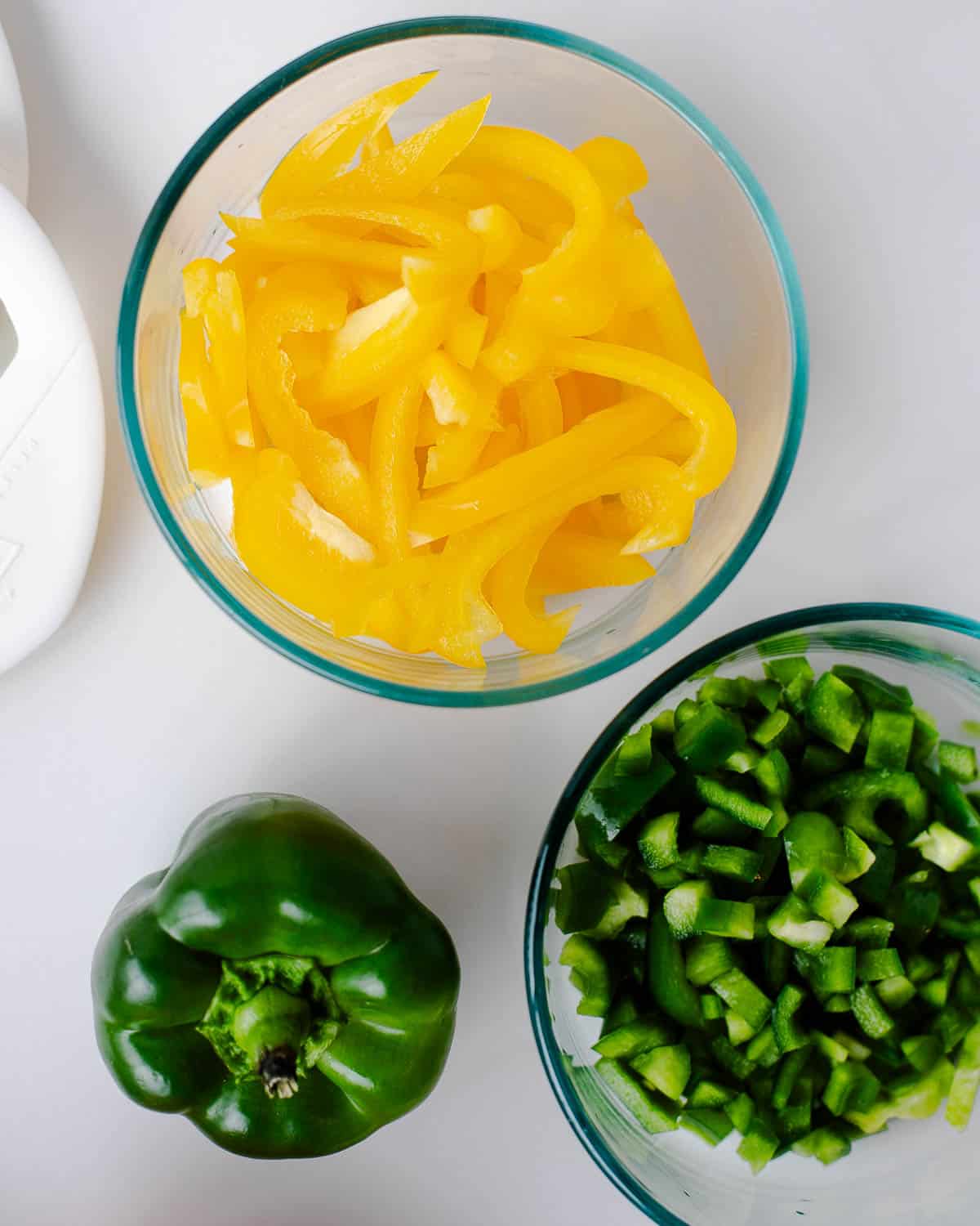 chopped and sliced bell peppers