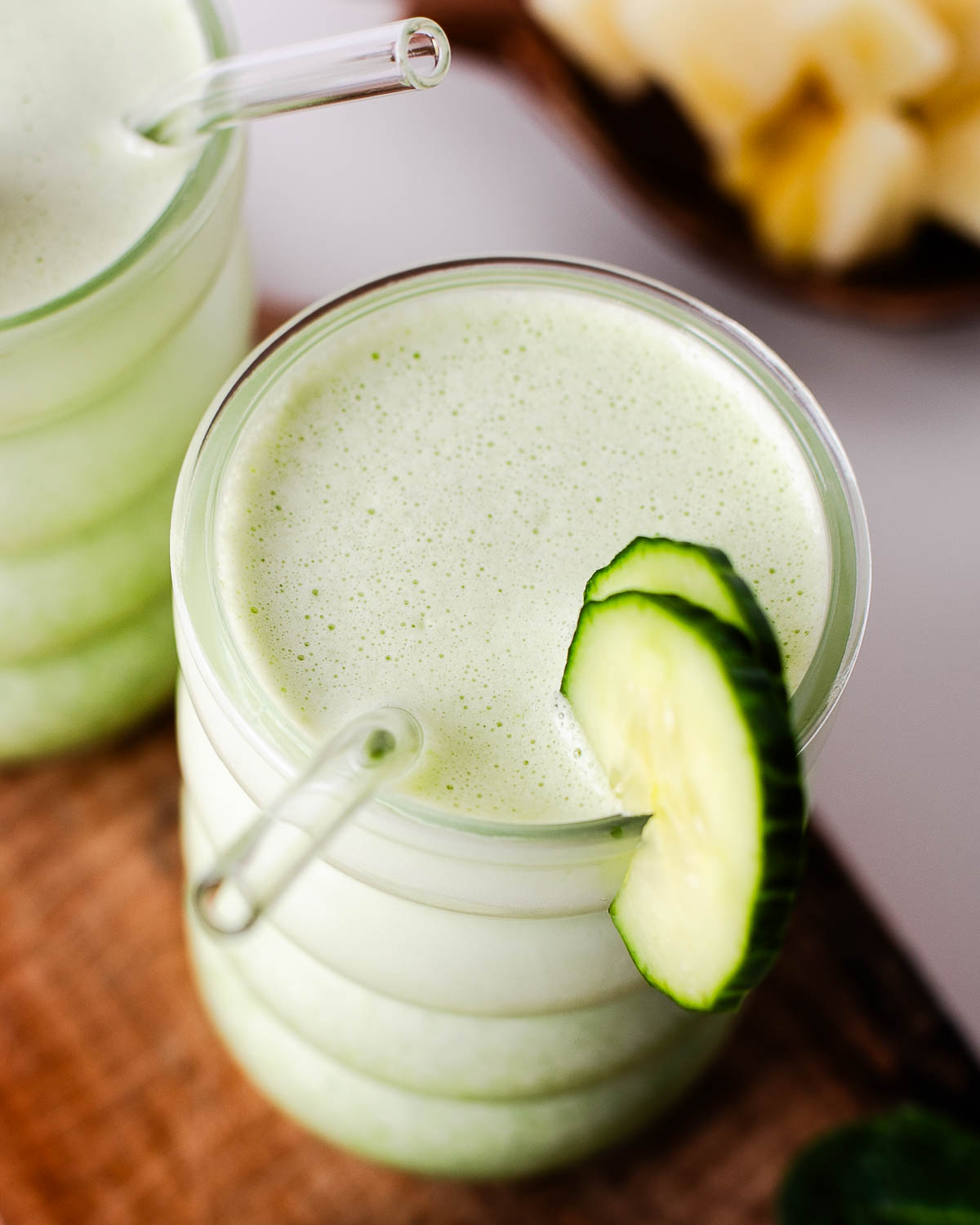 healthy green smoothie with cucumber and pineapple