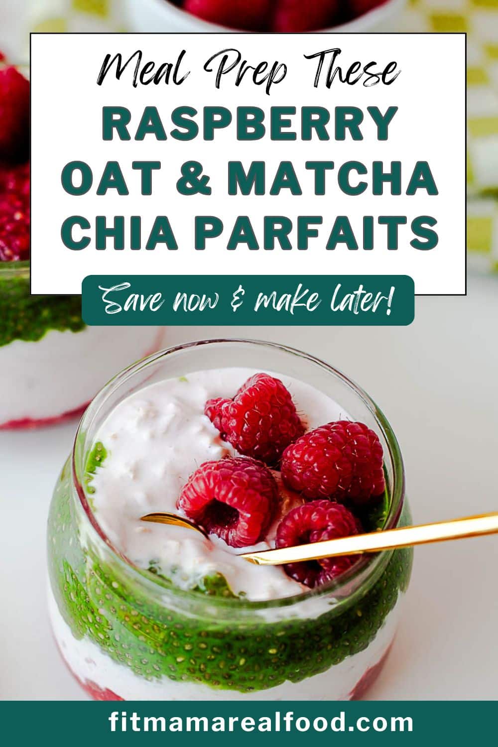 Meal prep these Raspberry Oat & Matcha Chia Parfaits for a fresh, energizing, high-protein breakfast! Creamy overnight oats layered with antioxidant-rich matcha chia pudding and sweet-tart raspberries make the perfect balanced, fiber-packed grab-and-go meal. Naturally sweetened, easy to prep ahead, and deliciously satisfying - save now and make later for busy mornings!