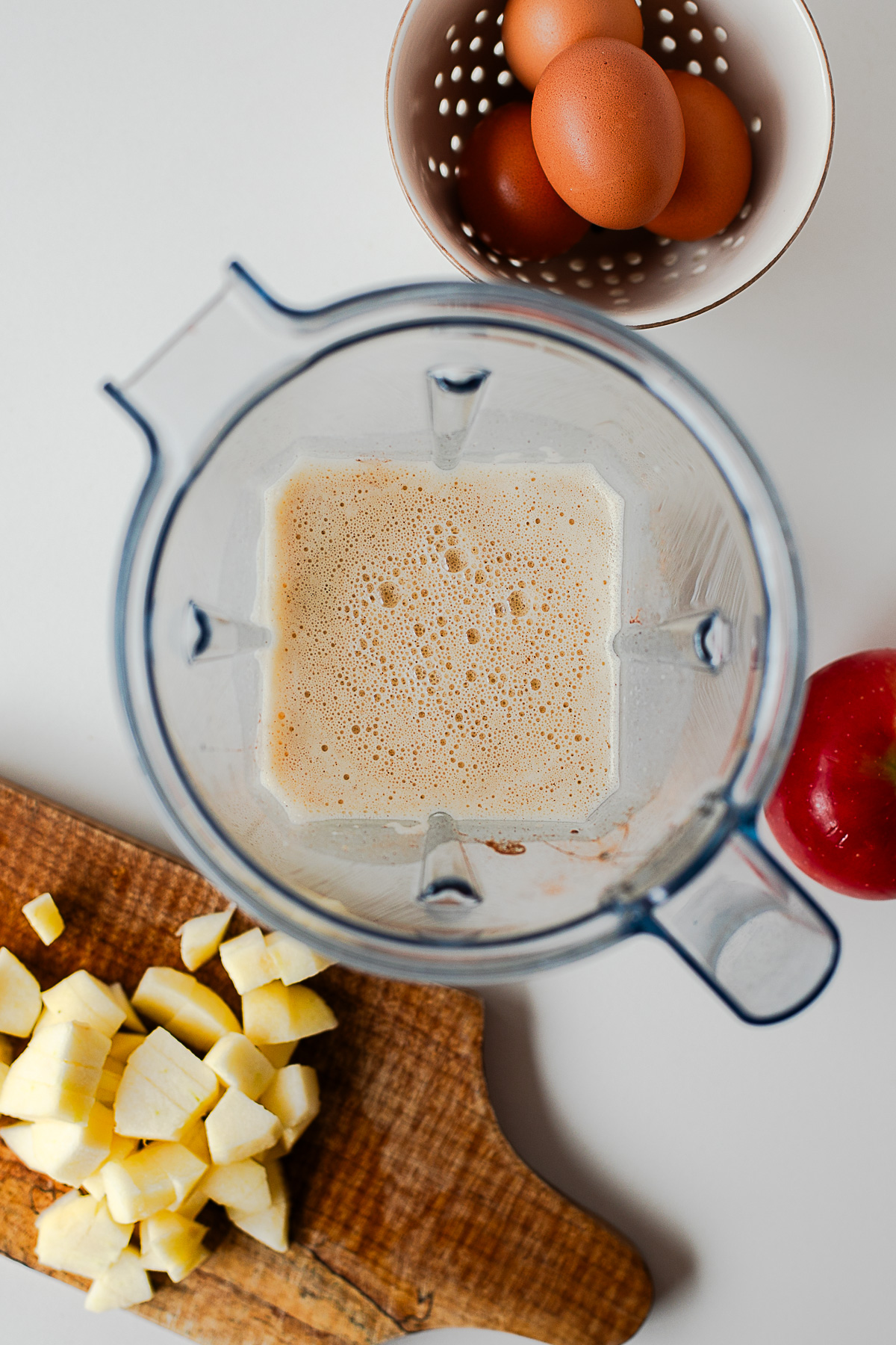 Apple crepe batter blended smooth in a blender