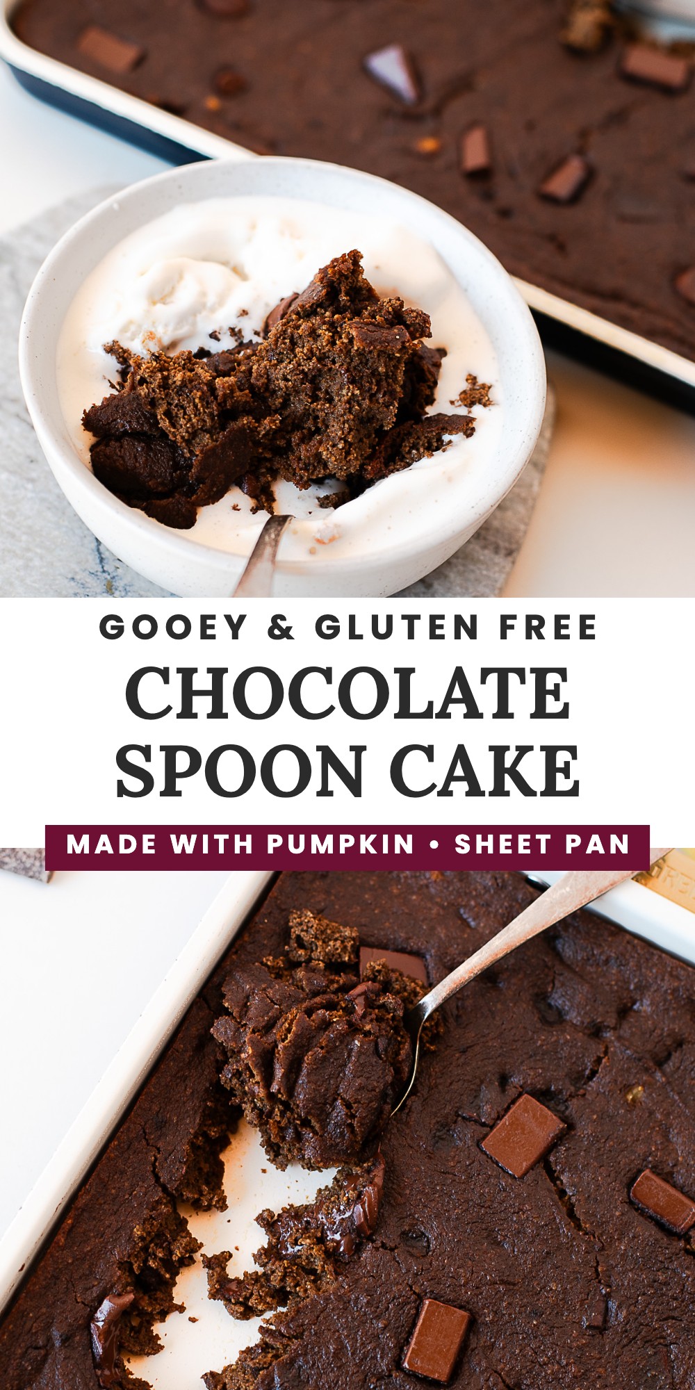 Gooey gluten-free chocolate spoon cake made with pumpkin